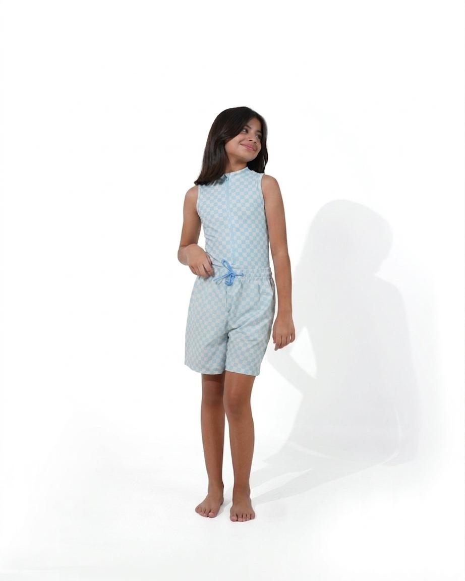 White & Blue Checkered Sleeveless – Girls (8–16)